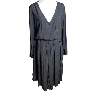 Bloom Chic Black Dress Pockets Rayon Midi Basic Blouson Boho V-neck Womens 2X